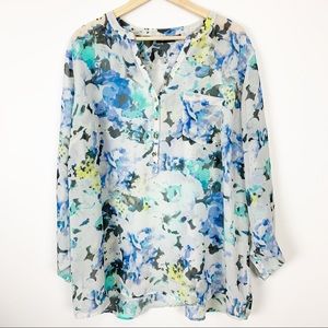 Apt 9 plus 2X popover blouse white blue shirt